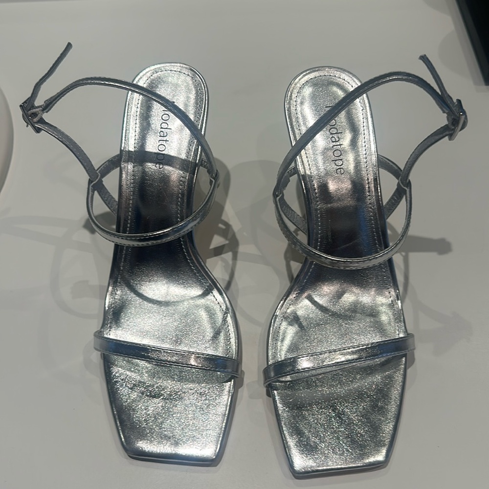 Silver heeled dress sandal. size 8 or best reasonable offer